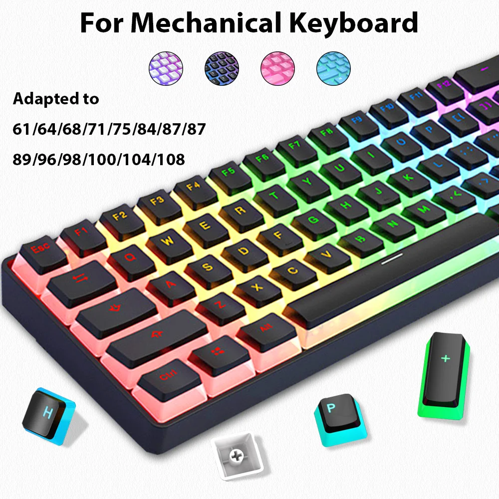 Gaming Keyboard No Rgb - 129 touches Pudding Keycaps PBT Double